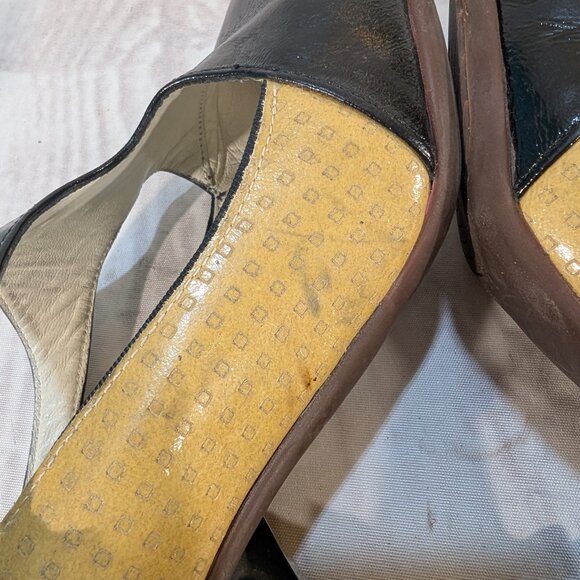 John Fluevog Blind Faith T-Strap Heels Black & Tan Women Size 8 - Picture 11 of 14